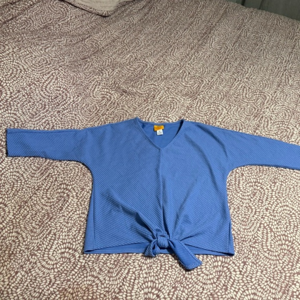 Ruby Rd. Blue Tie Front Relaxed Sleeve Tee